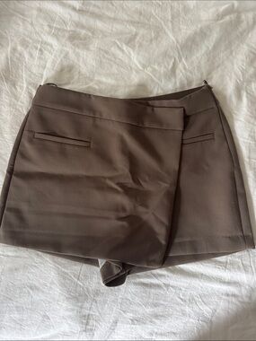 ZARA Brown Wrap-Front Skort Shorts